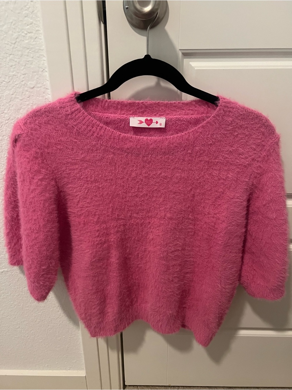Buddy Love Fuzzy Pink Short-Sleeve Sweater